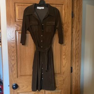 Kathy Ireland Dark Brown Long Sleeve Dress faux suede.